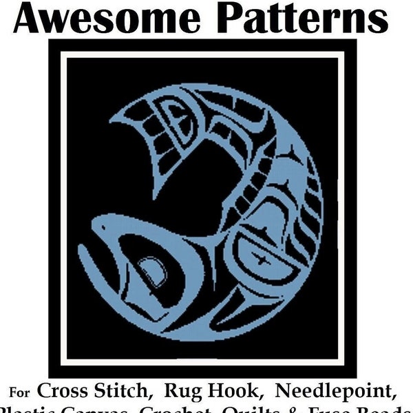 Salish Salmon PATTERN for Cross Stitch-Rug Hook-Plastic Canvas-Needlepoint Tapestry-Graphgans-Perler-Native Art-INSTANT Digital Pdf