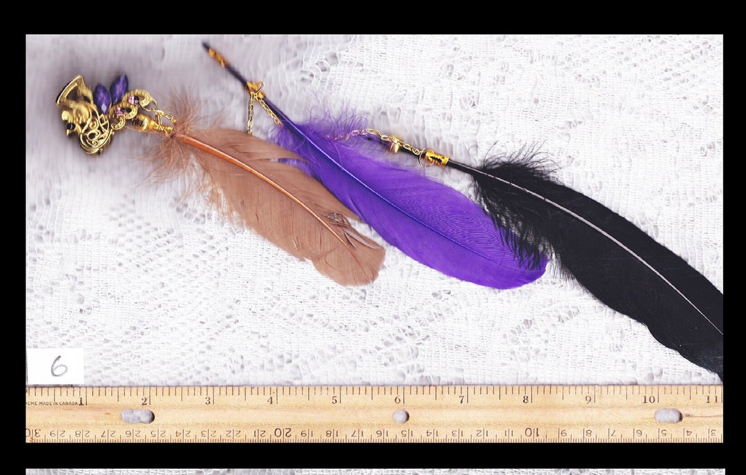 FEATHER FALL Hair Clips38cm Longfestive Purplebrownblack Feathers