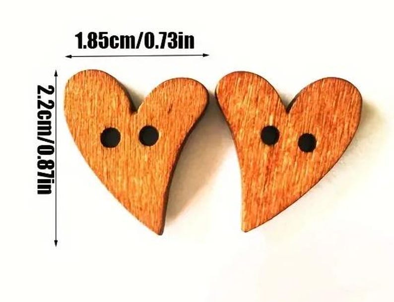 10 HEART Wood Buttons, CUTE Sewing Knitting Crochet Supplies, 18mm
