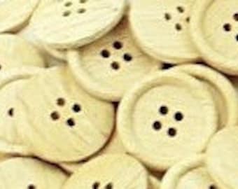 10 BIG Wood Buttons, 1" Wooden Buttons 23mm, Bulk Buttons, Sewing Knitting Scrapbooking Supplies, Notions, Large Natural Wood Button