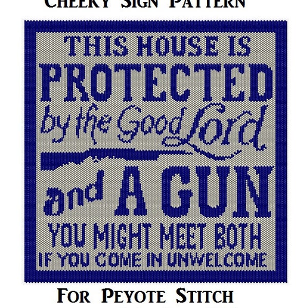 Protected by Lord & A Gun Zeichen PERLENMUSTER, Peyote Stitch Perlen Wandbehang, SOFORTIGER digitaler Download, Gott, Waffen