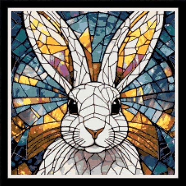 White RABBIT PATTERN for Cross Stitch-Rug Hooking-Plastic Canvas-Needlepoint Tapestry-Perler-Crochet Graphgan-INSTANT Digital Pdf