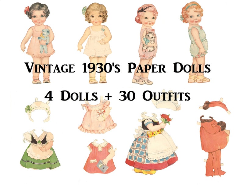Vintage 1930s Paper Dolls 4 Dolls 30 Outfits DIGITAL Etsy