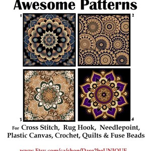 4 Lotus Mandala PATTERNS for Cross Stitch-Rug Hooking-Plastic Canvas-Needlepoint Tapestry-Perler-Crochet Graphgan-INSTANT Digital Pdf image 2