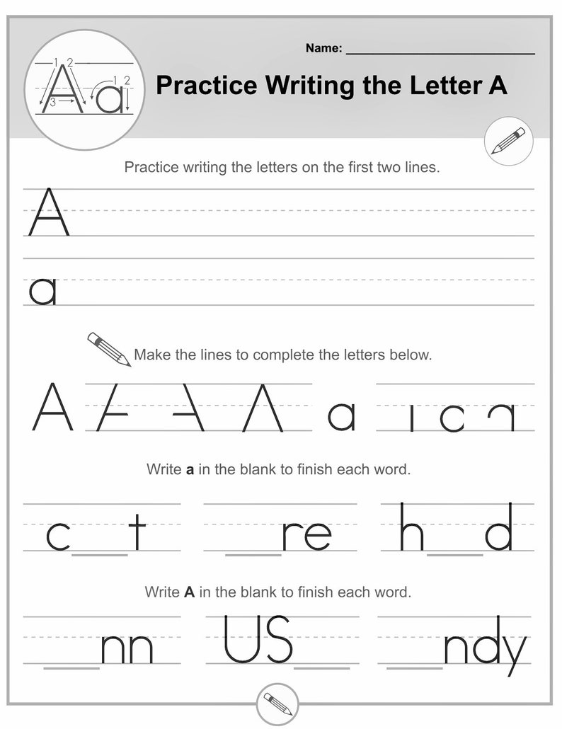 Printable Handwriting Worksheets for Homeschool 26 Alphabet Etsy