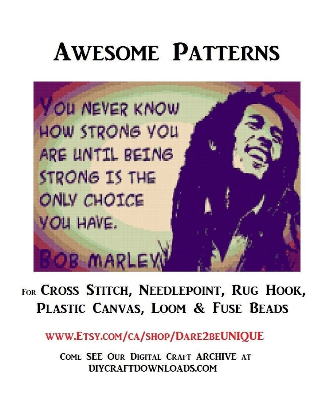 Bob Marley PRINTABLE Cross Stitch PATTERN Rug Hooking - Etsy
