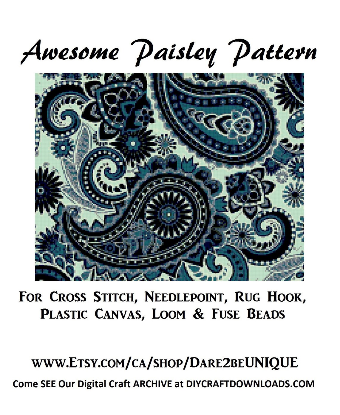 Paisley Cross Stitch PRINTABLE PATTERN Rug Hooking Plastic - Etsy