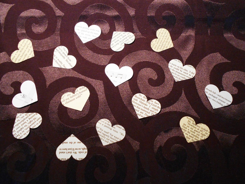 150 Romantic Confetti Hearts, Vintage Book Page, Valentine & Wedding Decor, UNIQUE Party Table Scatter, Journal Scrapbook Cut Outs image 4