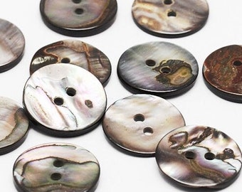 6 REAL Shell Buttons-17mm Iridescent Black Mother of Pearl Button-Handmade Seashell-Sewing-Knitting-Crochet Supplies-Yarn Notions-DESTASH