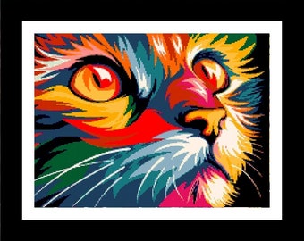 Rainbow Cat PATTERN for Cross Stitch-Rug Hooking-Plastic Canvas-Needlepoint Tapestry-Perler-Graphgan-DiY Decor-INSTANT Digital PRINTABLE Pdf