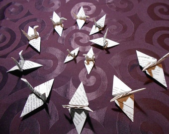 12 Origami Paper Cranes, Black & White Peace Cranes Made from Old Print Books, One of A Kind Wedding Party Decoration, Table + Hanging Decor