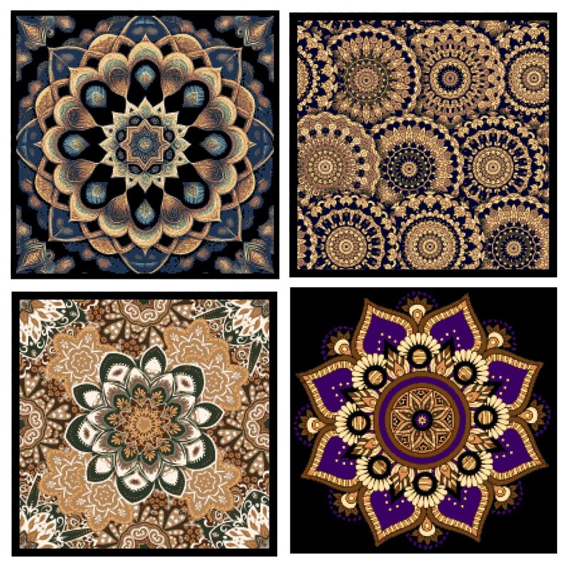 4 Lotus Mandala PATTERNS for Cross Stitch-Rug Hooking-Plastic Canvas-Needlepoint Tapestry-Perler-Crochet Graphgan-INSTANT Digital Pdf image 1