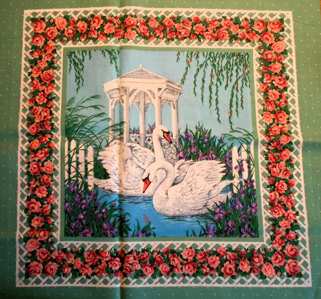 Swan Quilt Panel Fabric100 Cotton 16 Vintage Craft Etsy