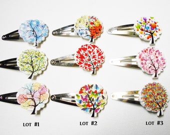 Rainbow Tree Hair Barrettes-3 STURDY Wood + Metal Clips for Any Age-Fun Accessories-Salon Styling Jewelry, Trees