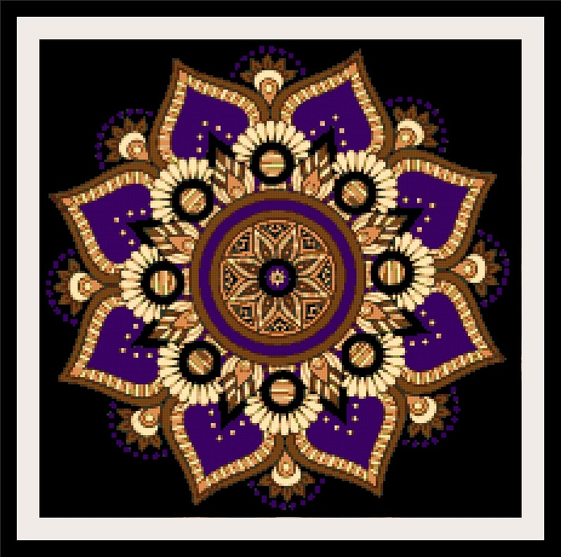 4 Lotus Mandala PATTERNS for Cross Stitch-Rug Hooking-Plastic Canvas-Needlepoint Tapestry-Perler-Crochet Graphgan-INSTANT Digital Pdf image 6