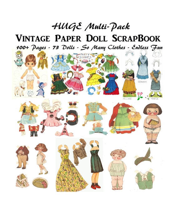 HUGE Vintage Paper Doll SCRAPBOOK-73 Dolls 100's Fashions-digital