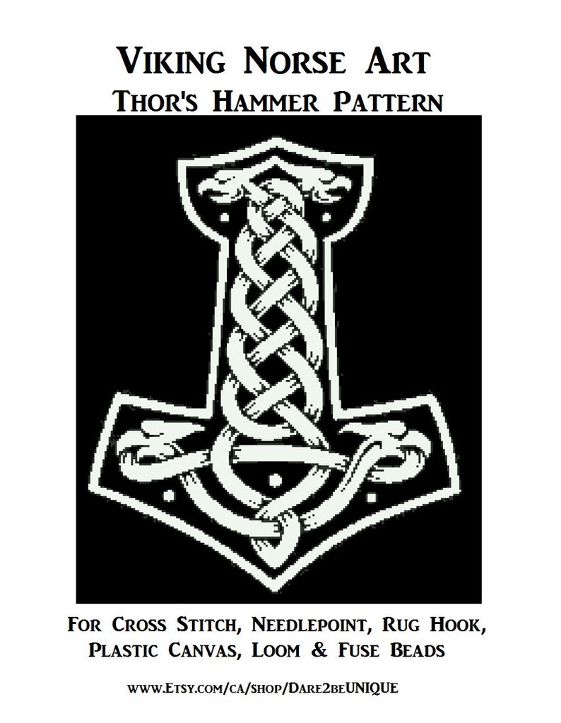 Needlepoint Plastic Canvas Tapestry /& Rug Hooking Patterns Perler Digital Download Viking Art Thor/'s Hammer Norse Cross Stitch PATTERN