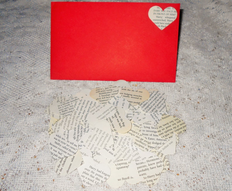 150 Romantic Confetti Hearts, Vintage Book Page, Valentine & Wedding Decor, UNIQUE Party Table Scatter, Journal Scrapbook Cut Outs image 7