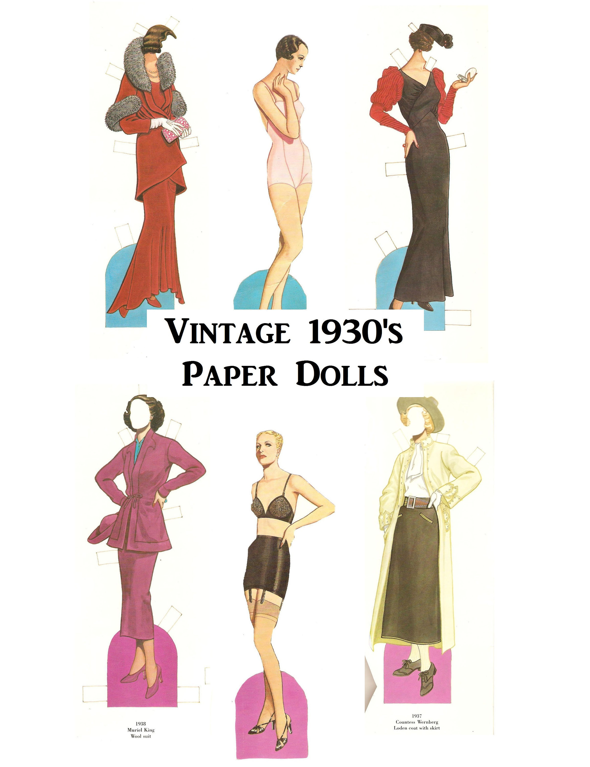VINTAGE 1930s Paper Dolls instant Digital Printable Pdf retro Scrapbook Ephemera Fashion Journal Clip Art kids Craft have a D0LL PARTY Etsy