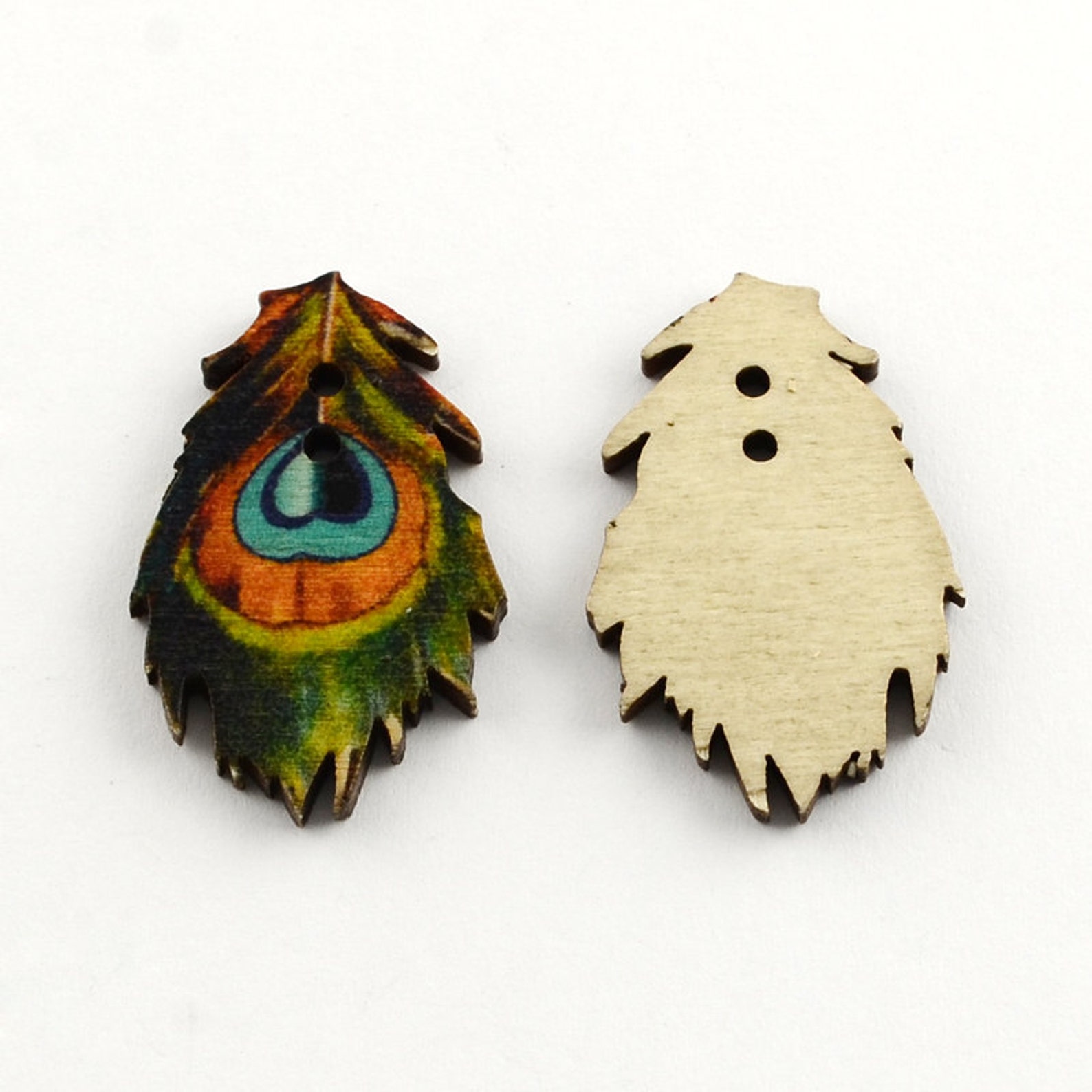 10 Peacock Feather Buttons Big Painted Wood Buttons Sewing - Etsy
