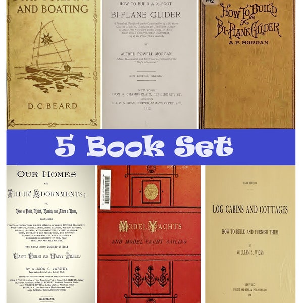 Epic WOOD CRAFT-5 B00K Set 1849 Rare Vintage Woodwork Carpentry Books-Antique Knowledge-Cabin-Boat-Model Build Drawings-INSTANT DiGiTAL Pdf