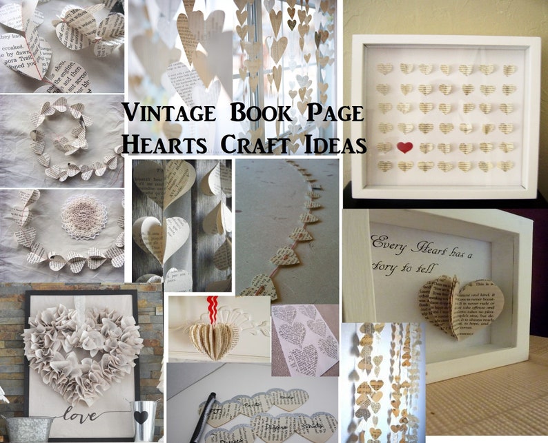 150 Romantic Confetti Hearts, Vintage Book Page, Valentine & Wedding Decor, UNIQUE Party Table Scatter, Journal Scrapbook Cut Outs image 2