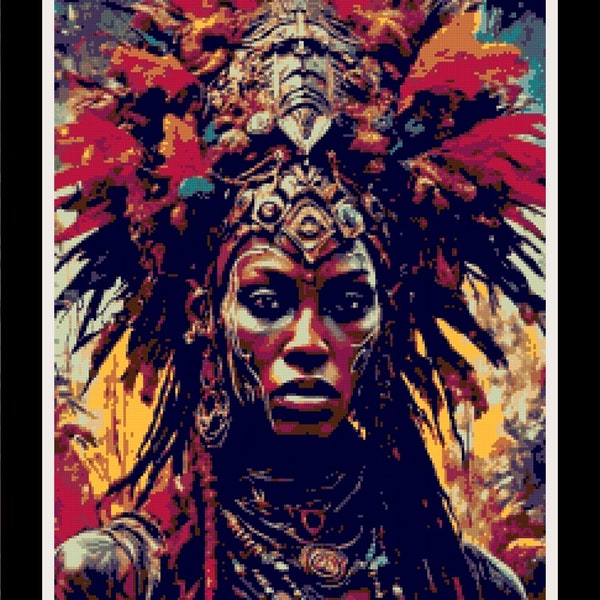 Zulu Warrior Goddess PATTERN for Cross Stitch-Rug Hook-Plastic Canvas-Needlepoint-DiY African Decor-INSTANT Digital Download PRINTABLE Pdf