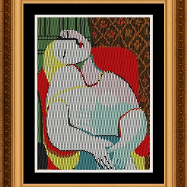 Picasso MUSTER-Perler-Perler + Perlen-Webstuhl + Peyote + Ziegel-Stich Perlen Wandbehang-Berühmte Gemälde-SOFORT DiGiTAL