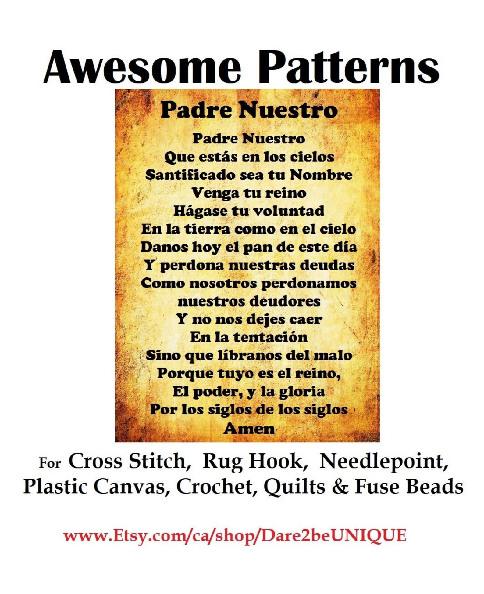 Padre Nuestro Prayer PRINTABLE Cross Stitch PATTERN Plastic | Etsy