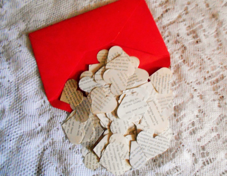 150 Romantic Confetti Hearts Vintage Book Page Hearts Etsy