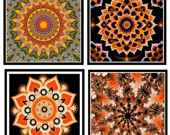 4 ORANGE Mandala PATTERNS-Cross Stitch-Rug Hook-Needlepoint Tapestry-Plastic Canvas-Perler-Graphgan-DiY Yoga Art Decor-INSTANT DiGiTAL Pdf