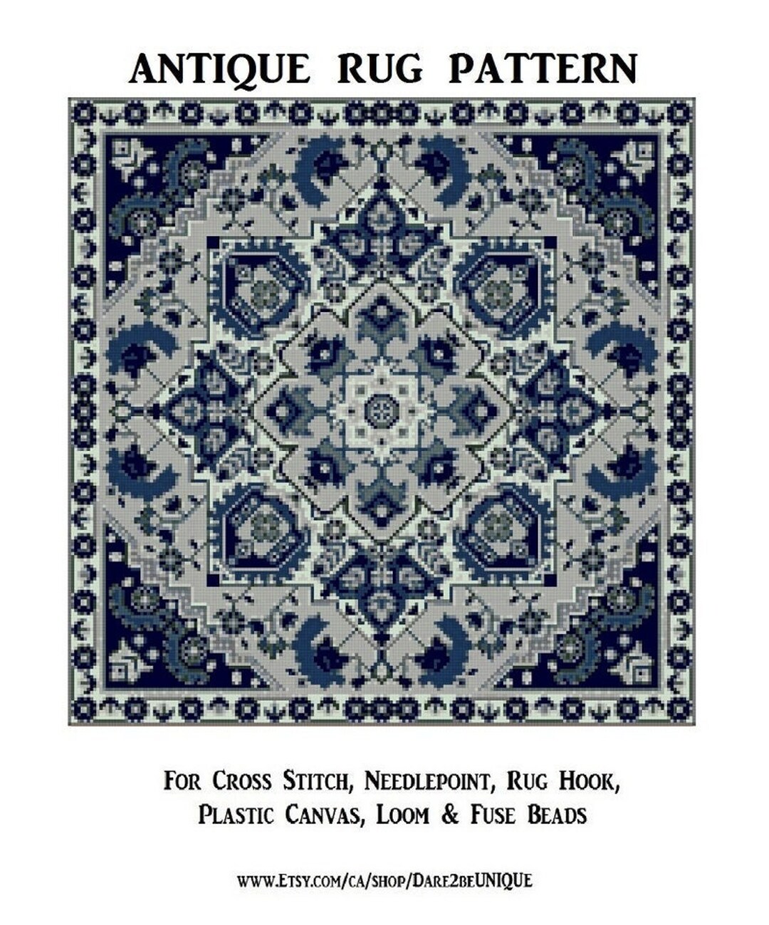 Antique Persian Rug PATTERN for Latch Hooking-cross Stitch-plastic ...