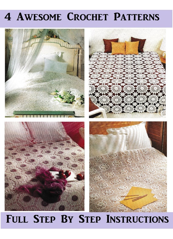 4 Crochet BEDSPREAD Patterns DIY Home Decor Victorian Lace Etsy