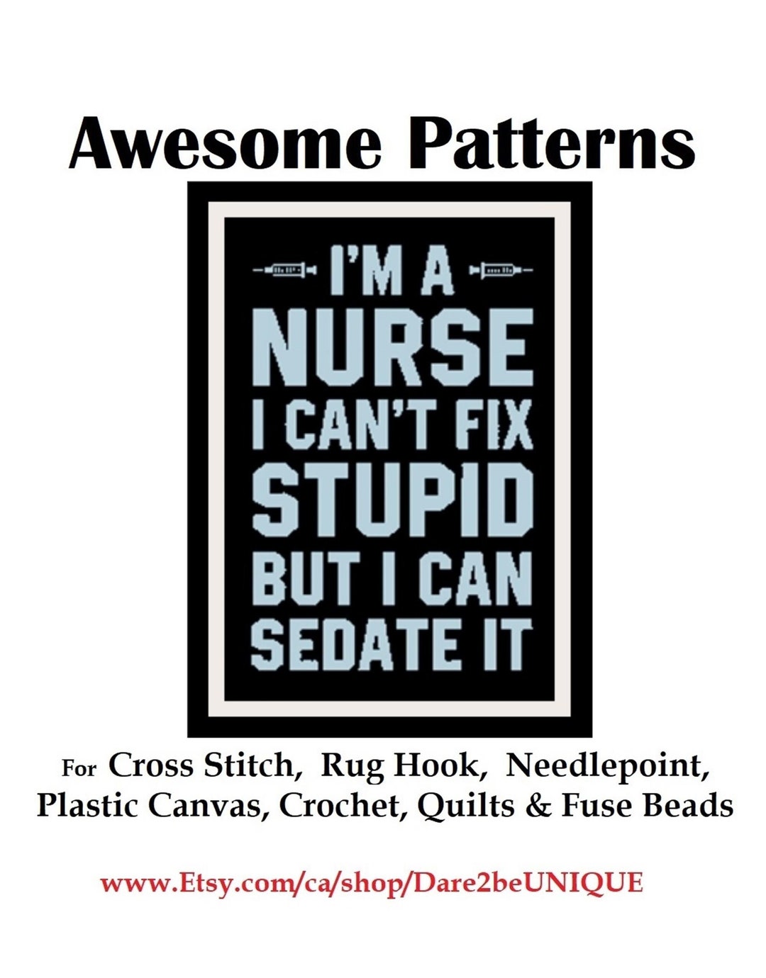 Nurse PATTERN for Counted Cross Stitch-rug Hook-plastic Canvas ...