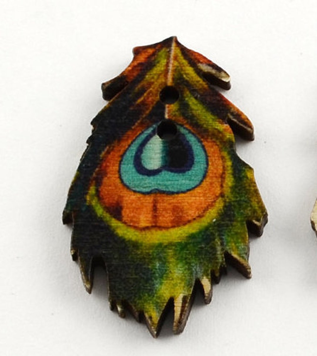 10 Peacock Feather Buttons-34mm Big Painted Wood Button-sew-knit ...