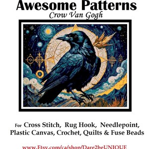 CROW Van Gogh Pattern-counted Cross Stitch-rug Hooking-plastic Canvas ...