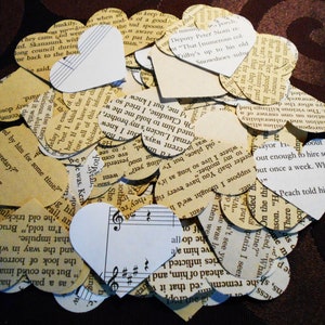 150 Romantic Confetti Hearts, Vintage Book Page, Valentine & Wedding Decor, UNIQUE Party Table Scatter, Journal Scrapbook Cut Outs image 1