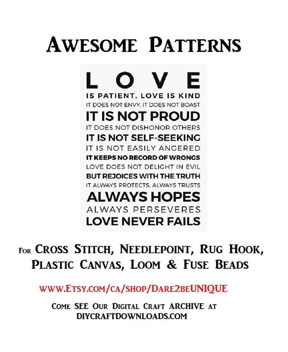 Love Never Fails PRINTABLE PATTERN Cross Stitch & Rug Hooking | Etsy