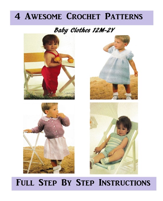 4 Baby Clothes Crochet Patterns Toddler 12 Months 2 Years Vintage Patterns children DIY Fashion Gifts full Instructions digital PDF LOOK Etsy