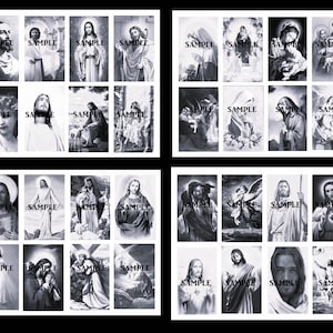 Christian Prayer Card COLLAGE Kit-290pcs-Vintage Black White Journal Scrapbook Paper Ephemera Pages-Religious Picture Jesus Mary DIGITAL Pdf