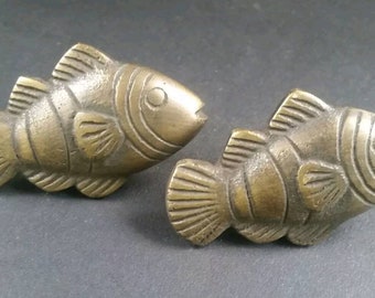 2 Tropical Fish Brass Knobs Pulls Handles Ocean Beach Seaside Hardware 2/" #K11