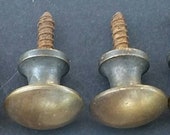 2 Antique Vintage Style Barrister Bookcase Small Knobs Pulls, Handles 5 8 quot dia. Solid Tarnished Brass, Macey or Globe Wernicke bookcases K2