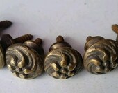 6 Solid Brass SMALL Floral Embossed Stacking Barrister Bookcase 5 8 quot dia Knobs drawer Pulls K14
