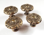 4 Antique Vintage Style French Provincial Brass Floral Knobs Pulls Handles K19