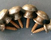 6 Antique Vintage VERY SMALL Style Barrister Bookcase Small Knobs Pulls, Handles 7 16 quot dia. Solid Tarnished Brass K