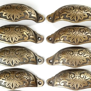 8 x Ornate Apothecary Cabinet Drawer Cup Pull Handles Victorian Style 3-1/2" centers (4-1/8" wide) #A1