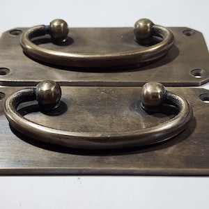 2 Antique Vintage Style Solid Brass Box Trunk Chest Door Handles 4 1/4"w.Unlaquered. #P11