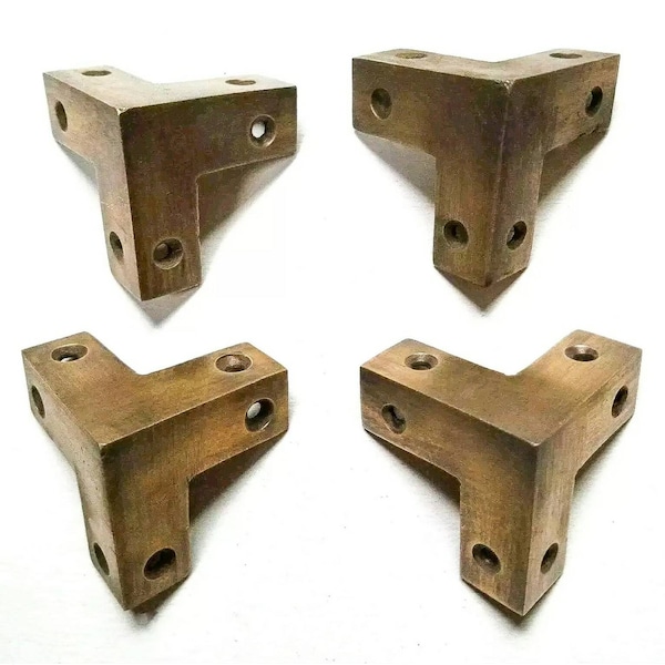 4 x Rare Square Antique Style Industrial Solid Brass Box Chest Corner Bracket, Brace Embellishment #X3