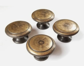 4 x Antique Style Brass Cabinet Knobs Cupboard Drawer Round Knobs Pull Handle Furniture 1-3/16" dia. #K21
