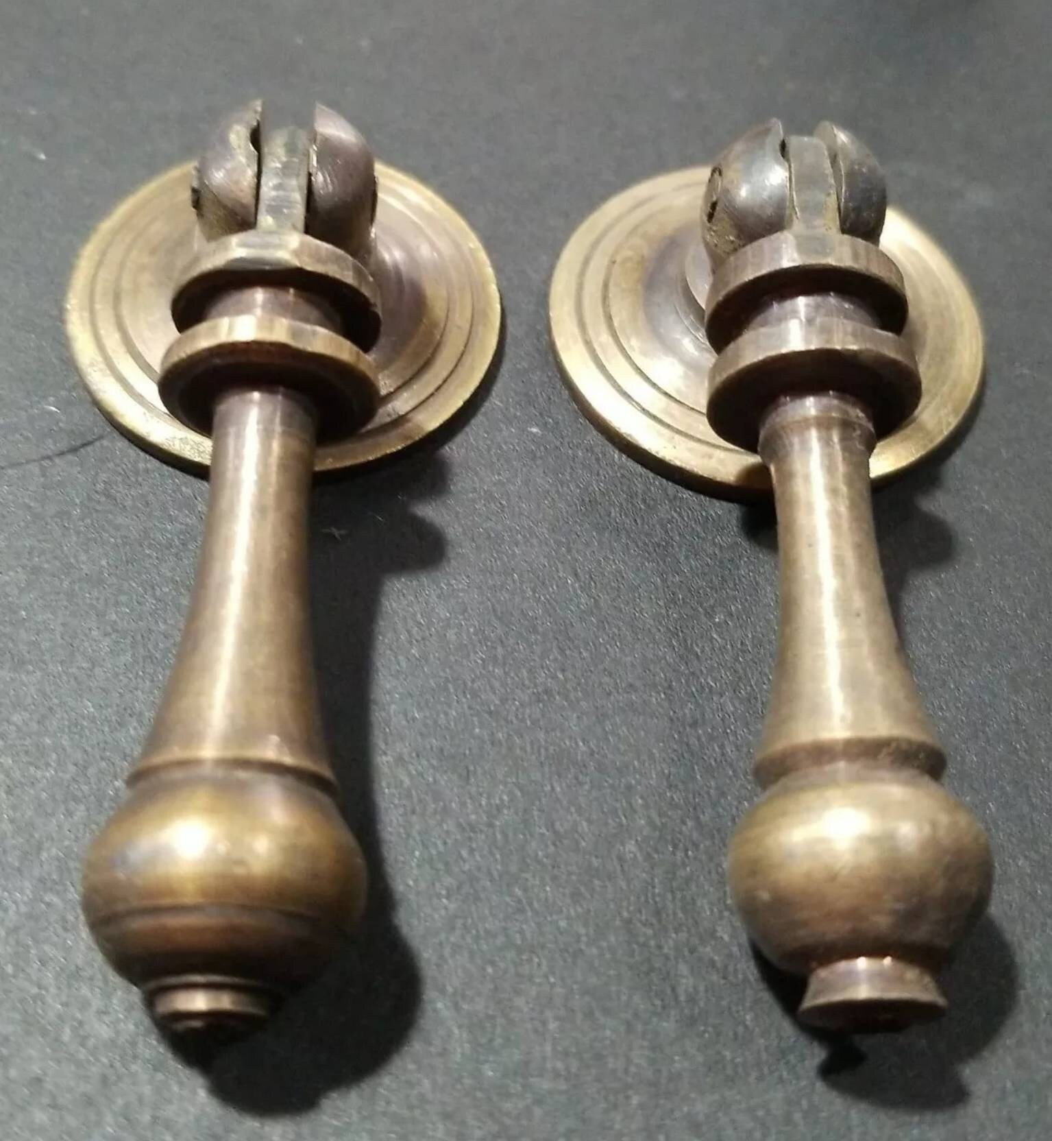 2 Antique Style Solid Brass Tear Drop Pendant Handles Pulls Etsy